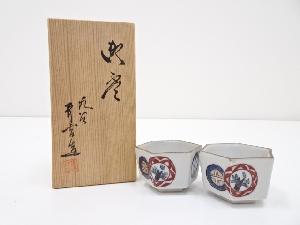 JAPANESE PORCELAIN / HEXAGONAL SAKE CUP / SET OF 2 / KUTANI WARE